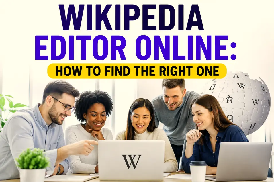 Image of a professional Wikipedia editor online helping clients find the right Wikipedia editor for their needs.
